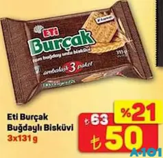 ETİ BURÇAK BUĞDAYLI BİSKÜVİ 3X131 G fiyat ve kampanya bilgisi